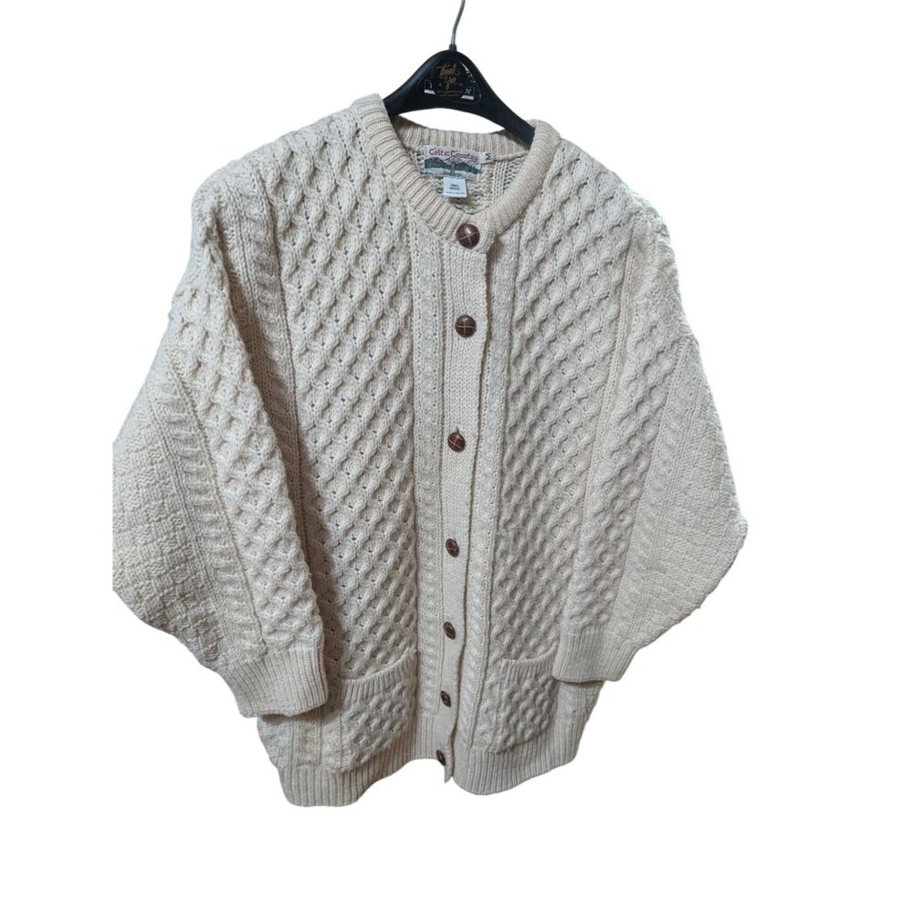 Celtic Country Mens Aran Cardigan Sweater sz M Wool Cable Knit Made In Ireland